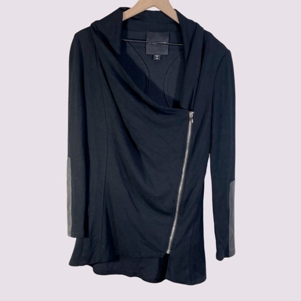 Fifteen Twenty Sweater Jacket XS Black Lambs Leather Elbow Patch $265